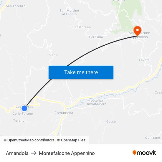 Amandola to Montefalcone Appennino map