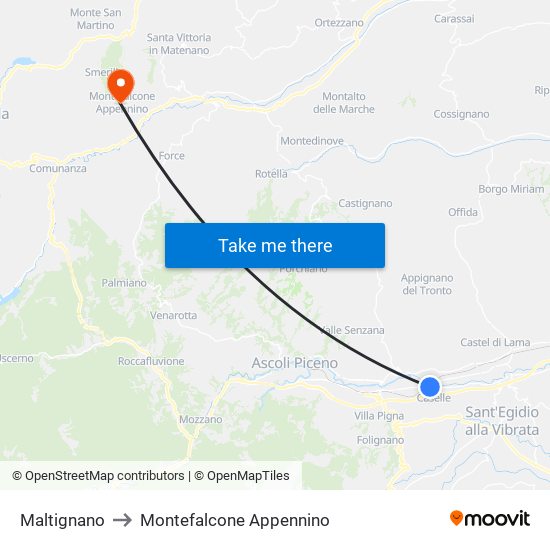 Maltignano to Montefalcone Appennino map