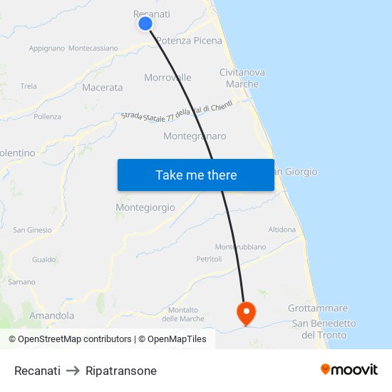 Recanati to Ripatransone map