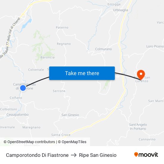 Camporotondo Di Fiastrone to Ripe San Ginesio map