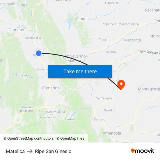 Matelica to Ripe San Ginesio map