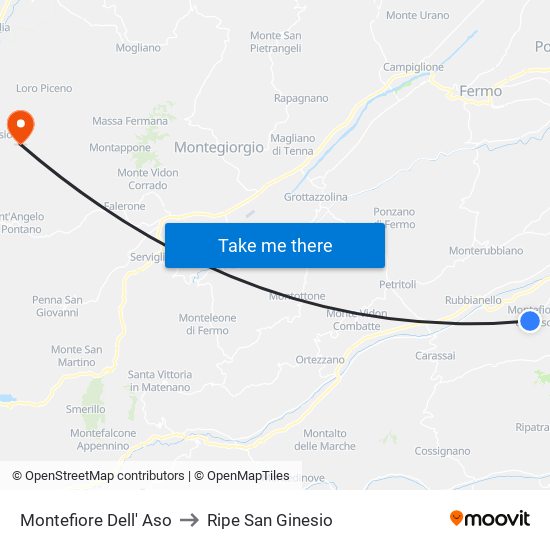 Montefiore Dell' Aso to Ripe San Ginesio map