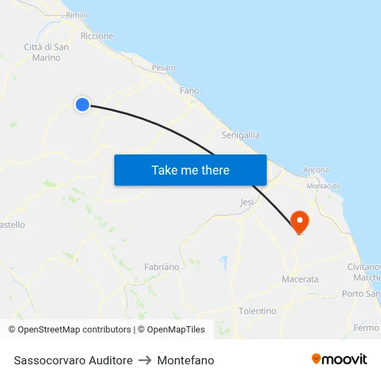 Sassocorvaro Auditore to Montefano map