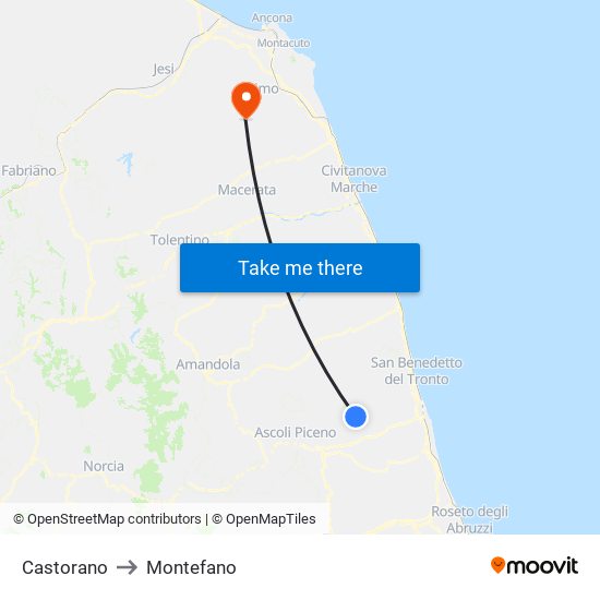 Castorano to Montefano map
