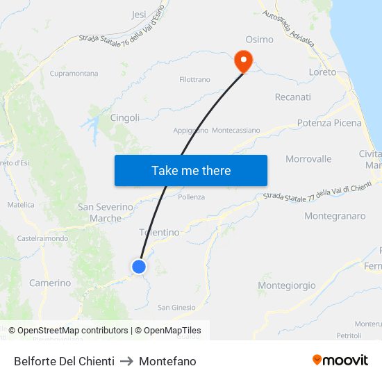 Belforte Del Chienti to Montefano map