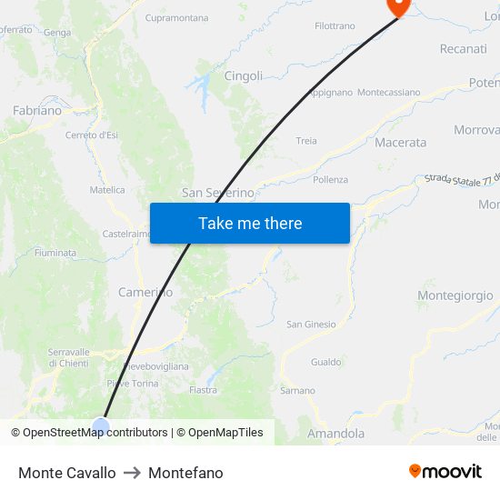 Monte Cavallo to Montefano map