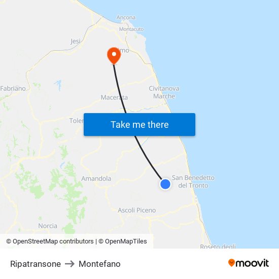 Ripatransone to Montefano map