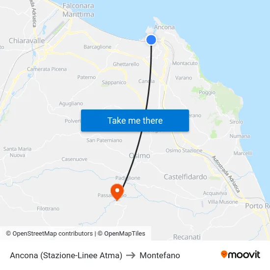 Ancona (Stazione-Linee Atma) to Montefano map
