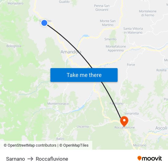 Sarnano to Roccafluvione map