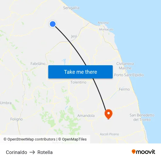 Corinaldo to Rotella map