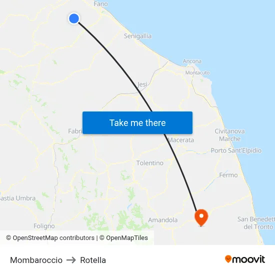 Mombaroccio to Rotella map