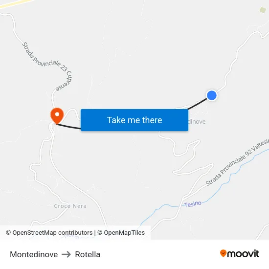 Montedinove to Rotella map