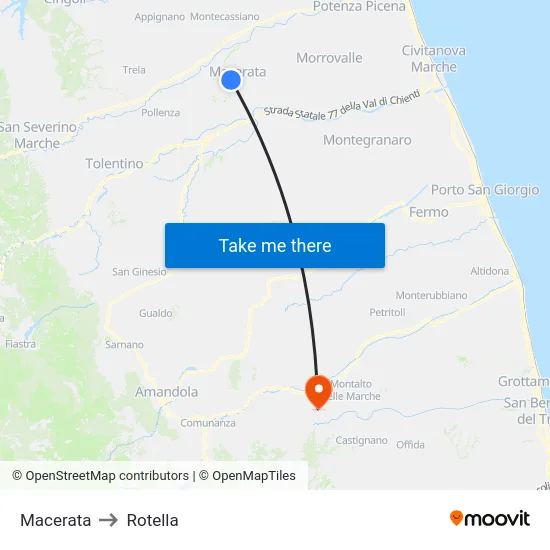 Macerata to Rotella map