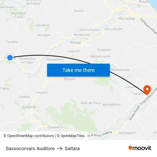 Sassocorvaro Auditore to Saltara map