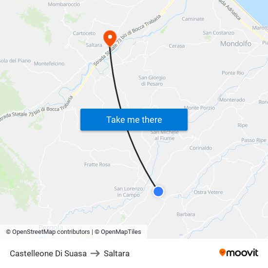 Castelleone Di Suasa to Saltara map