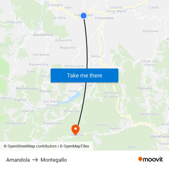 Amandola to Montegallo map