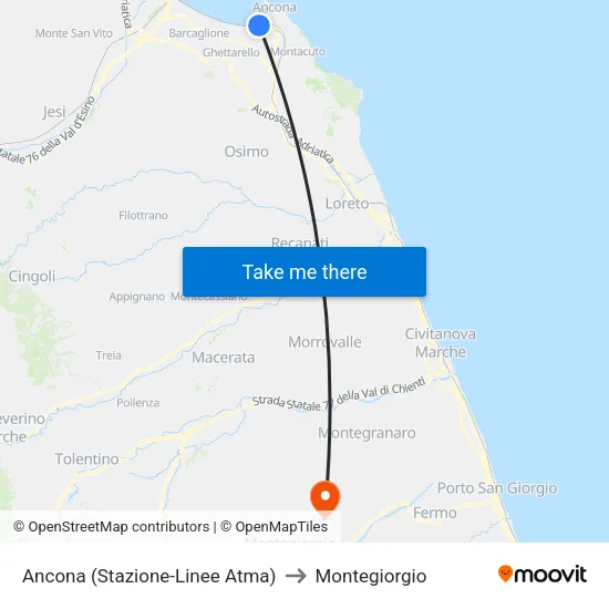 Ancona (Stazione-Linee Atma) to Montegiorgio map