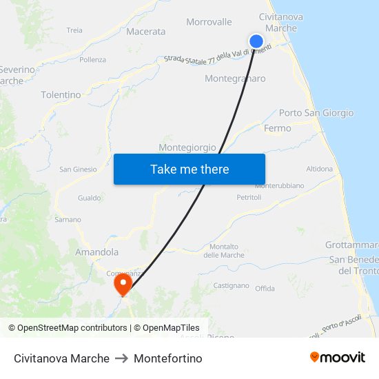 Civitanova Marche to Montefortino map