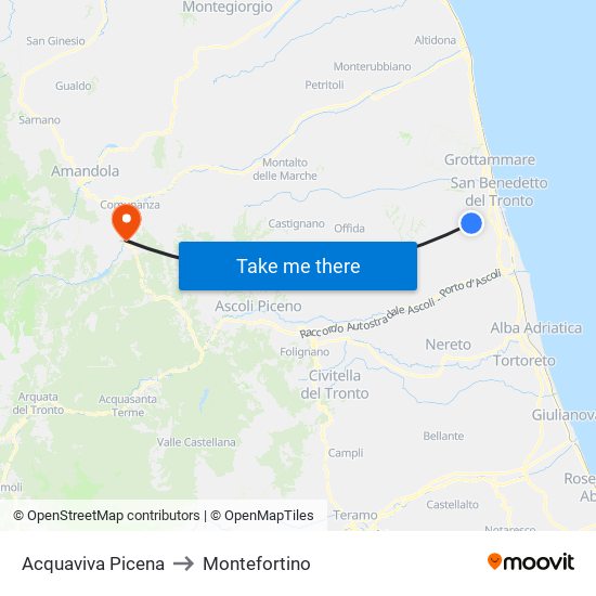 Acquaviva Picena to Montefortino map