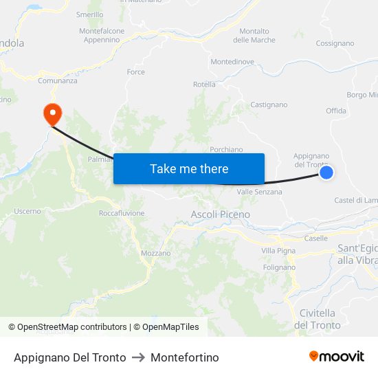 Appignano Del Tronto to Montefortino map