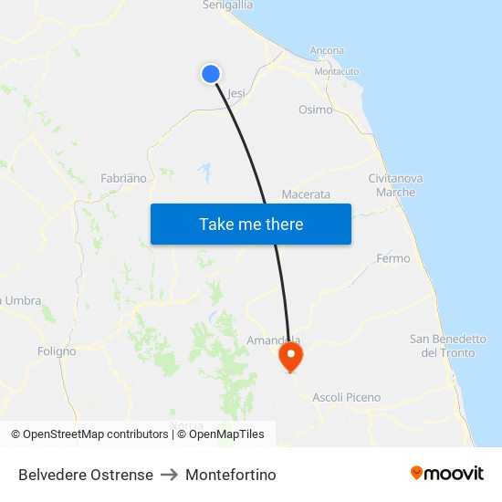 Belvedere Ostrense to Montefortino map