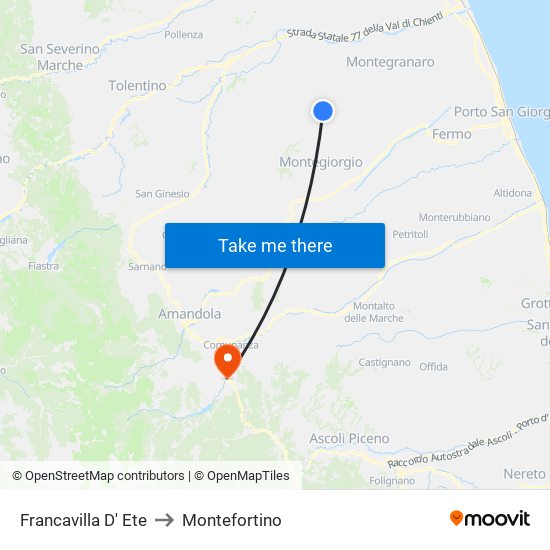Francavilla D' Ete to Montefortino map
