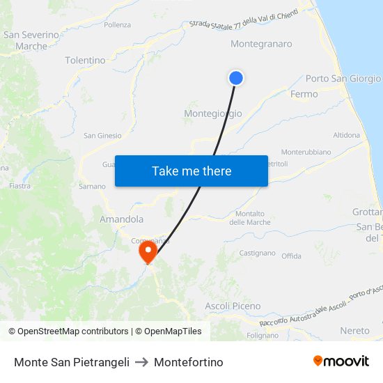 Monte San Pietrangeli to Montefortino map