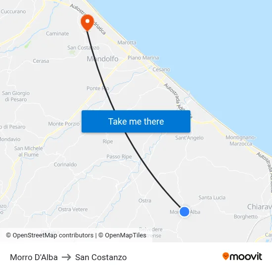 Morro D'Alba to San Costanzo map