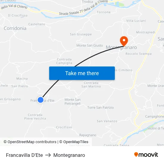 Francavilla D'Ete to Montegranaro map