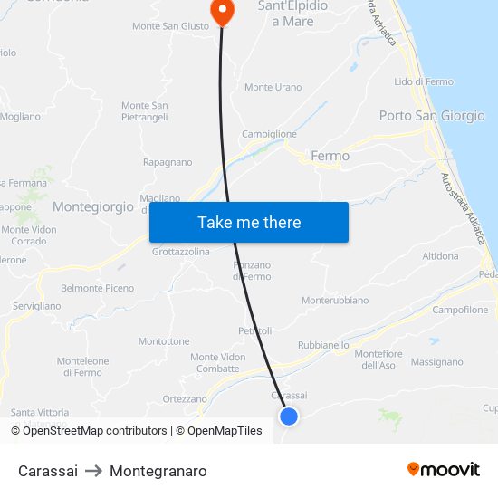 Carassai to Montegranaro map