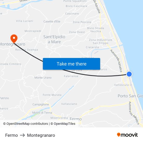 Fermo to Montegranaro map