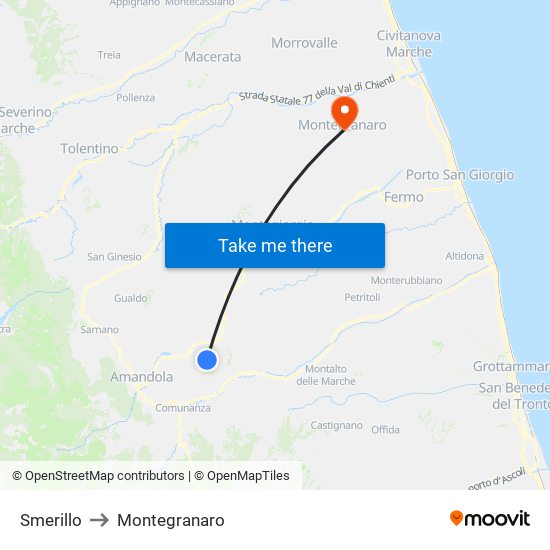 Smerillo to Montegranaro map