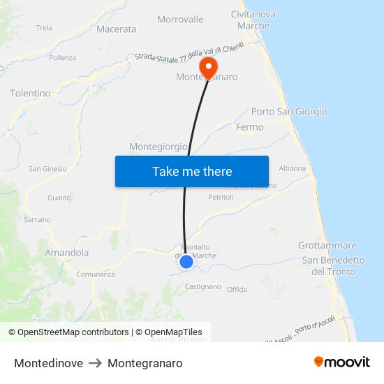 Montedinove to Montegranaro map