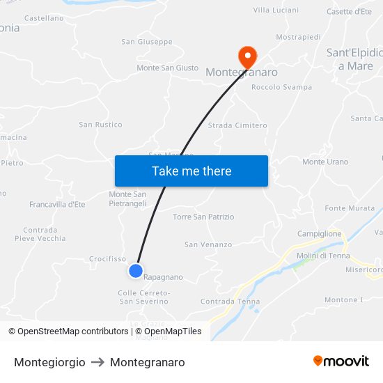 Montegiorgio to Montegranaro map