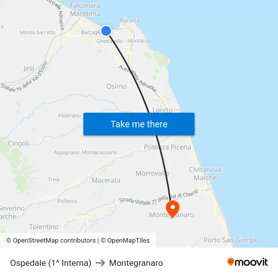 Ospedale (1^ Interna) to Montegranaro map