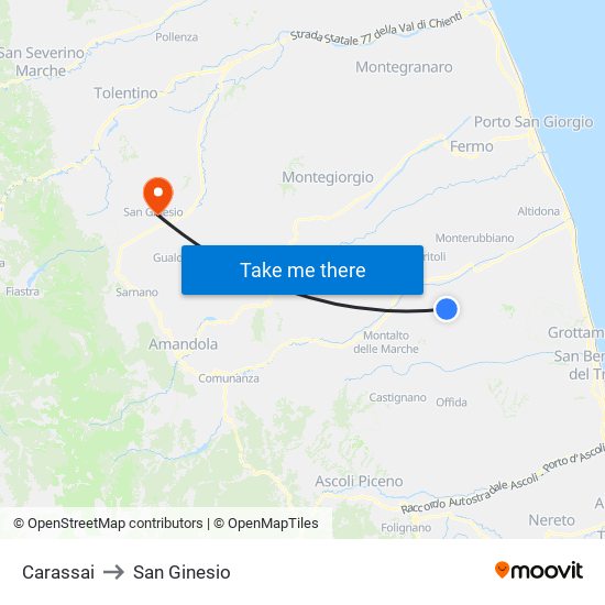 Carassai to San Ginesio map