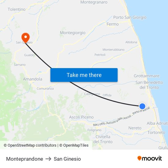 Monteprandone to San Ginesio map