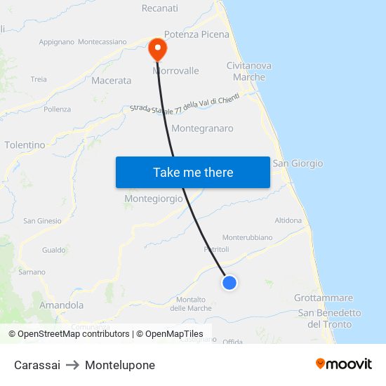 Carassai to Montelupone map