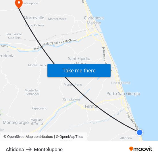 Altidona to Montelupone map