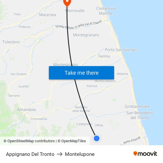 Appignano Del Tronto to Montelupone map