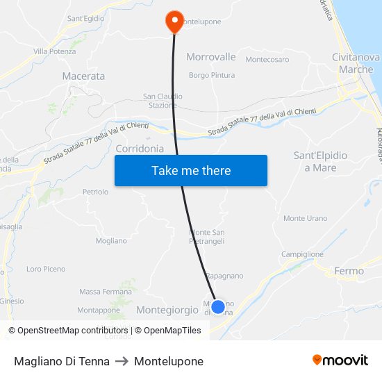 Magliano Di Tenna to Montelupone map