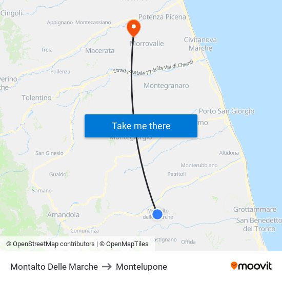 Montalto Delle Marche to Montelupone map
