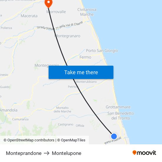 Monteprandone to Montelupone map