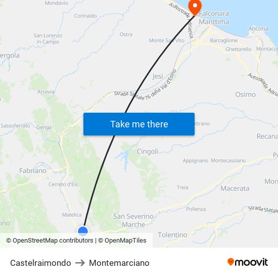 Castelraimondo to Montemarciano map