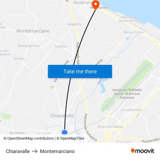 Chiaravalle to Montemarciano map