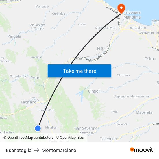 Esanatoglia to Montemarciano map