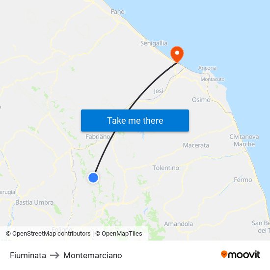 Fiuminata to Montemarciano map