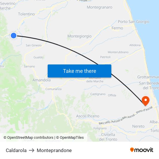 Caldarola to Monteprandone map