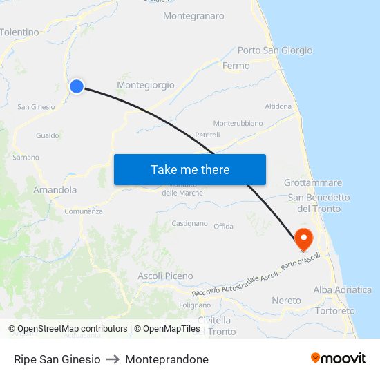 Ripe San Ginesio to Monteprandone map