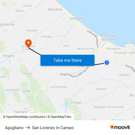 Agugliano to San Lorenzo In Campo map